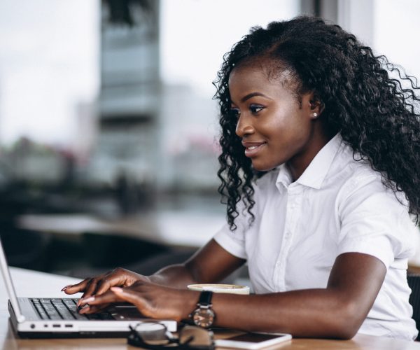 African american business woman working on computer